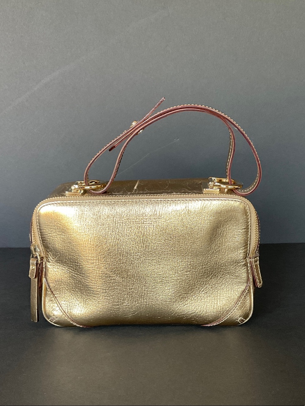 Kate Spade Gold Metallic Leather Box Bag Handbag